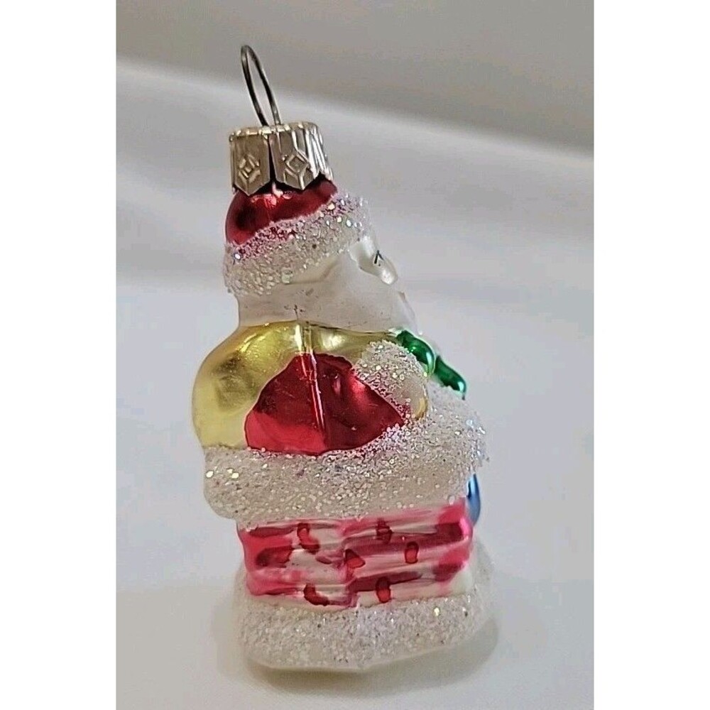 Vintage Hand Blown and Painted Glass Mica Mini Santa Christmas Ornament 2.5” - Picture 6 of 10